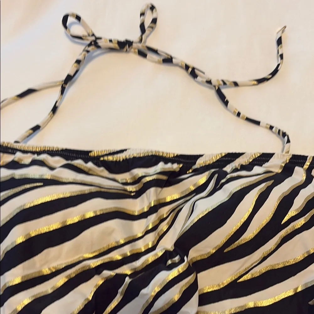 Michael Kors Black and Gold Zebra Halter Swim Top